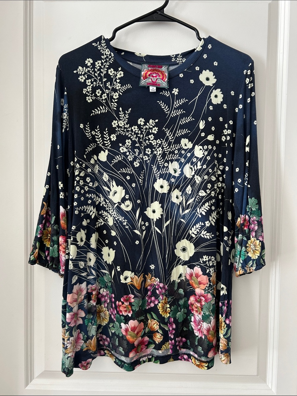 Johnny Was Women’s Navy Floral Print Tunic Top
